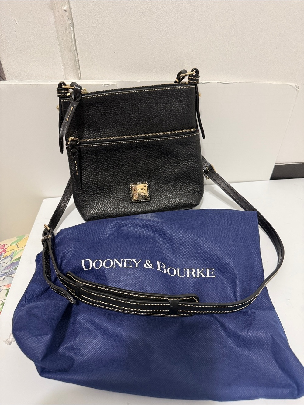 Dooney & Bourke Black Pebble Leather Crossbody with Gold Hardware